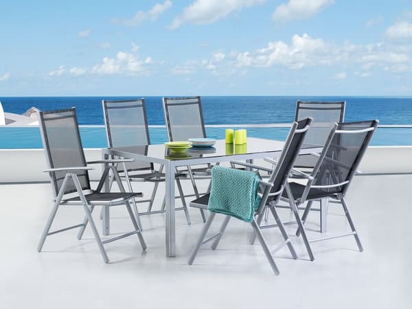 7-deler Hage Spisebord Svart Aluminium med 6 sammenleggbare stoler