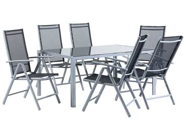 7-deler Hage Spisebord Svart Aluminium med 6 sammenleggbare stoler