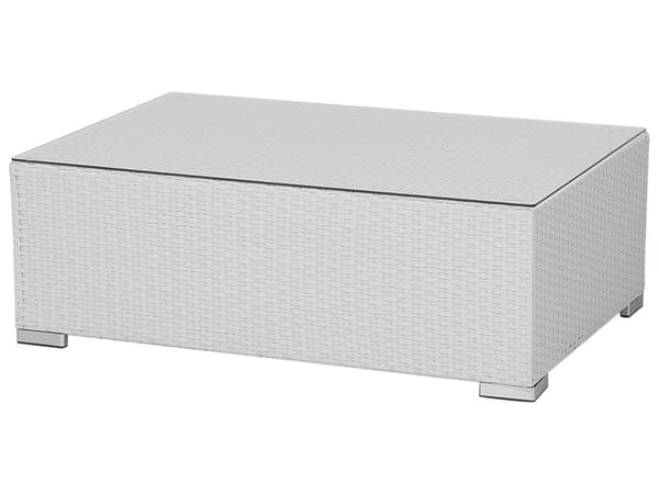 Hagesofasett Hvit Kunstrotting Hvite Puter 8 seter med Lenestol Bord og Fotskammel Flettet Hagesett