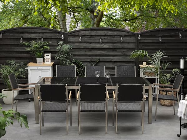 Hagemøbelsett Svart 220 x 100 cm 8-seters granitt bordplate Spisestuesett