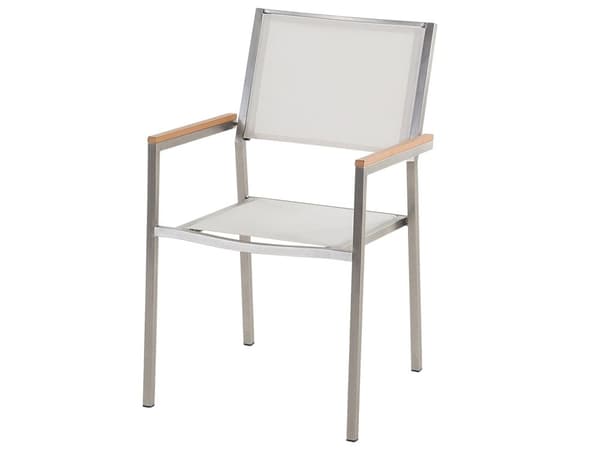 Utendørs spisegruppe Hvit 6 stoler 180 x 90 cm Bordplate i svart glass Hagemøbler Spisestoler Spisebord