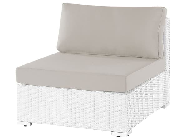 2-delt hagesofasett i hvit med beige puter 5-seters Hjørnesofabord Venstrevendt