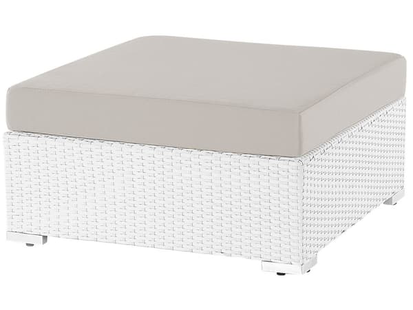 2-delt hagesofasett i hvit med beige puter 5-seters Hjørnesofabord Venstrevendt