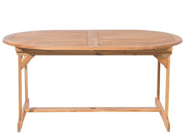 Hagemøbelsett Lys Akasietre 8-seters bord hvite puter sammenleggbare stoler Rustikk design
