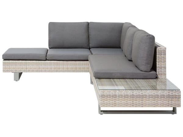 Hjørnesofa Hagesett Grå Puter Beige Kunstrotting 5-seter Sofabord