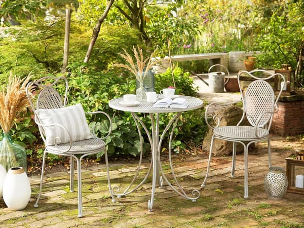 Bistrosett Grå Metall 2-seter Balkong Terrasse Hage Romantisk