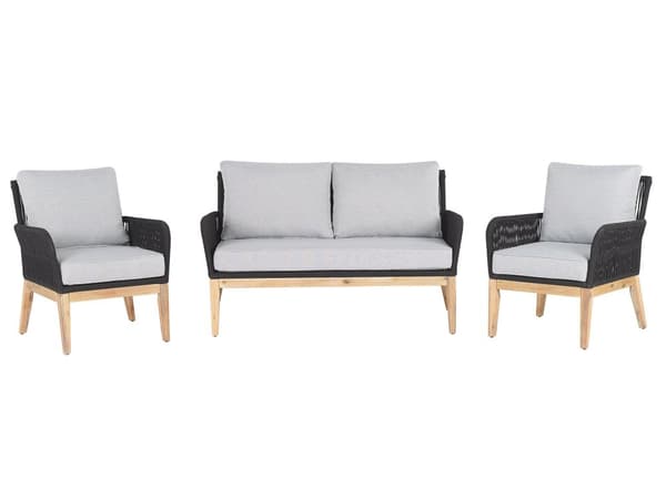 Loungesett Grå Akasietre 4 sitteplasser 2-seters sofa Lenestoler Sofabord Sitteputer Hagemøbler Sittegruppe