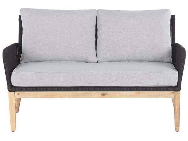 Loungesett Grå Akasietre 4 sitteplasser 2-seters sofa Lenestoler Sofabord Sitteputer Hagemøbler Sittegruppe