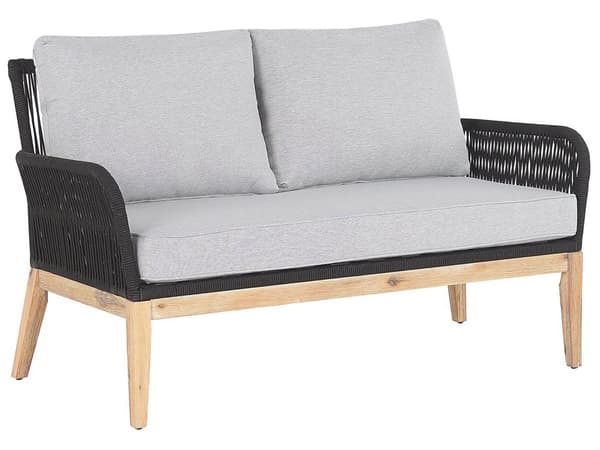 Loungesett Grå Akasietre 4 sitteplasser 2-seters sofa Lenestoler Sofabord Sitteputer Hagemøbler Sittegruppe