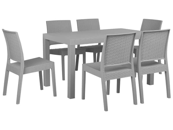 Hagesett Lysegrå Grå Rektangulær Bord 140 x 80 cm 6 Stabelbare Stoler 6 Seter Minimalistisk