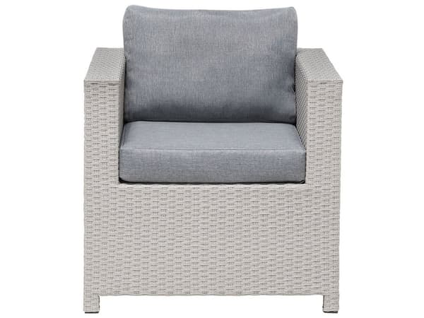 5 delt hagesofasett beige med grå puter 4 personer Loveseat lenestoler salongbord ottomansk vinterhage uteplass
