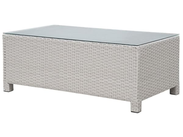 5 delt hagesofasett beige med grå puter 4 personer Loveseat lenestoler salongbord ottomansk vinterhage uteplass