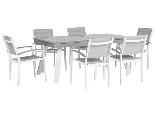 7-delt spisesett hvitt med grått bord og 6 stoler Hage Terrasse Terrasse