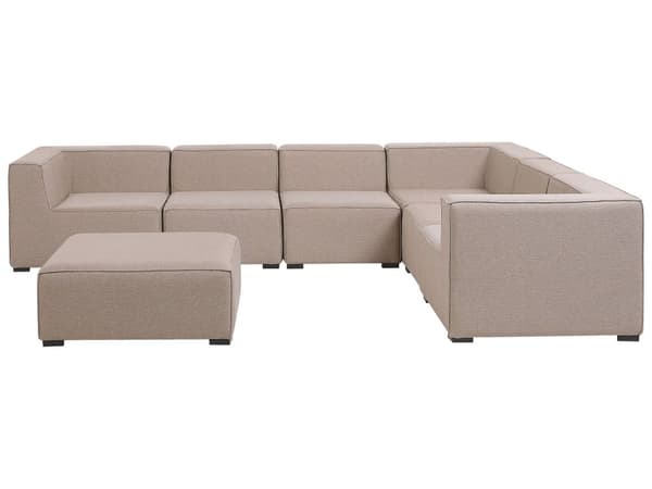 7-seters hagesofa med fotskammel Beige Stoff Venstrevendt Hjørnesofa Moderne design Innendørs Utendørs