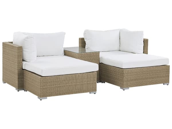 Hagesalong med brune, hvite puter PE-rotting for 2 personer 3-delt utesett med sidebord