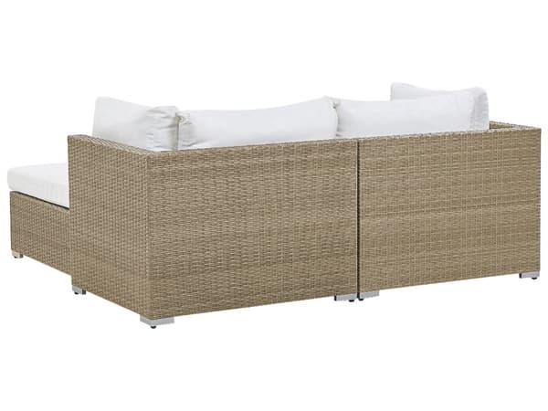 Hagesalong med brune, hvite puter PE-rotting for 2 personer 3-delt utesett med sidebord