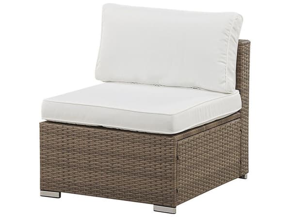 Utendørs loungesett Brun Imitert rotting 6-seters modulsofa Hvite puter Salongbord Moderne design Hagemøbler