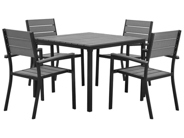 5-delers uteserveringssett grå 4-seters bordstoler med lamelldesign