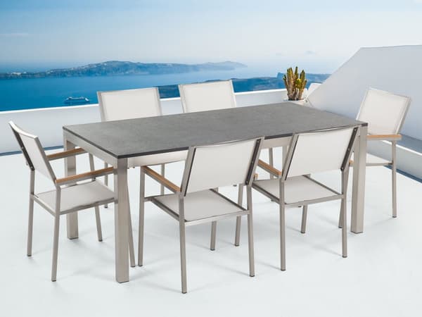 Hagemøbelsett Hvit Flammet granitt 180 x 90 cm 6-seter Hage Utendørs Terrasse