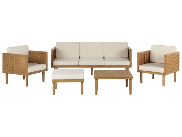Hagesofasett Akasietre Lys beige 6 Puter Moderne Design Utendørs