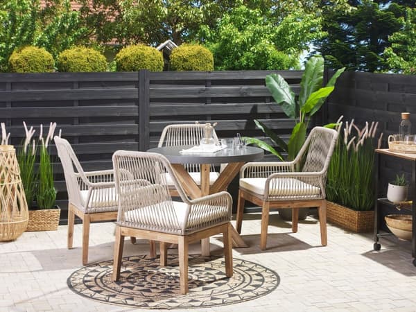 4-Seter Hage Rundt Spisebord Møbelsett Hvit Beige Stoler Moderne Design