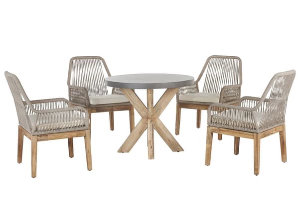 4-Seter Hage Rundt Spisebord Møbelsett Hvit Beige Stoler Moderne Design