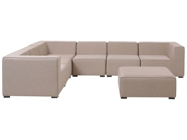 7-seters hagesofa med fotskammel Beige Stoff Høyrevendt Hjørnesofa Moderne design Innendørs Utendørs