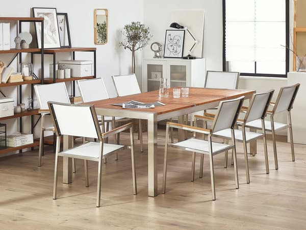 Utendørs spisegruppe Hvit Lyst eukalyptustre 220 x 100 cm 8 stoler Hagemøbler Spisebord Spisestoler