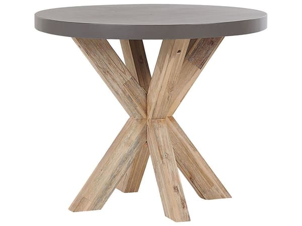 Utendørs spisegruppe Grå Betong Akasietre Rundt bord 4 krakker Moderne design Hagemøbler