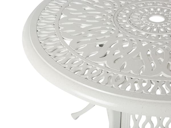 Hage Spisestuesett Hvit Aluminium Utendørs Bord 4 Stoler Polyester Sitteunderlag