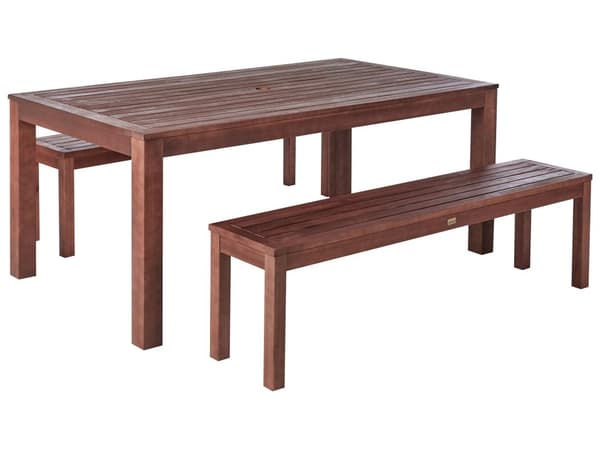 Hagemøbelsett Naturlig Eukalyptustre Rektangulært Bord 180x100 cm med 2 Benker Rustikk Terrasse Utendørs Innendørs Hageutstyr