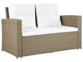 Miniatyrbilde 5 av 11: Sittegruppe Lysebrun Kunstrotting 2-seters sofa 2 lenestoler 1 sofabord Beige sitteputer Loungesett Hagemøbler Utendørs
