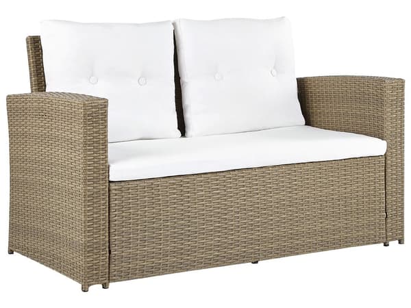 Sittegruppe Lysebrun Kunstrotting 2-seters sofa 2 lenestoler 1 sofabord Beige sitteputer Loungesett Hagemøbler Utendørs