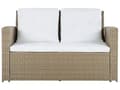 Miniatyrbilde 6 av 11: Sittegruppe Lysebrun Kunstrotting 2-seters sofa 2 lenestoler 1 sofabord Beige sitteputer Loungesett Hagemøbler Utendørs