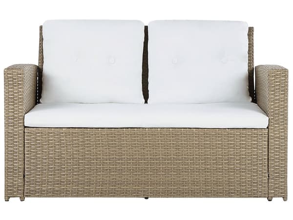 Sittegruppe Lysebrun Kunstrotting 2-seters sofa 2 lenestoler 1 sofabord Beige sitteputer Loungesett Hagemøbler Utendørs