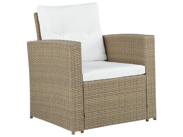 Sittegruppe Lysebrun Kunstrotting 2-seters sofa 2 lenestoler 1 sofabord Beige sitteputer Loungesett Hagemøbler Utendørs