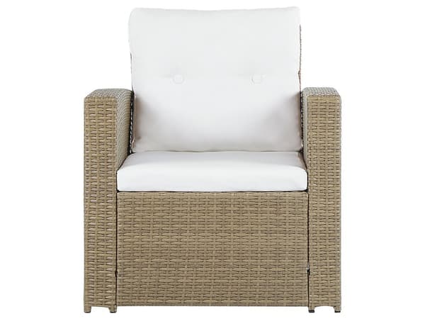 Sittegruppe Lysebrun Kunstrotting 2-seters sofa 2 lenestoler 1 sofabord Beige sitteputer Loungesett Hagemøbler Utendørs