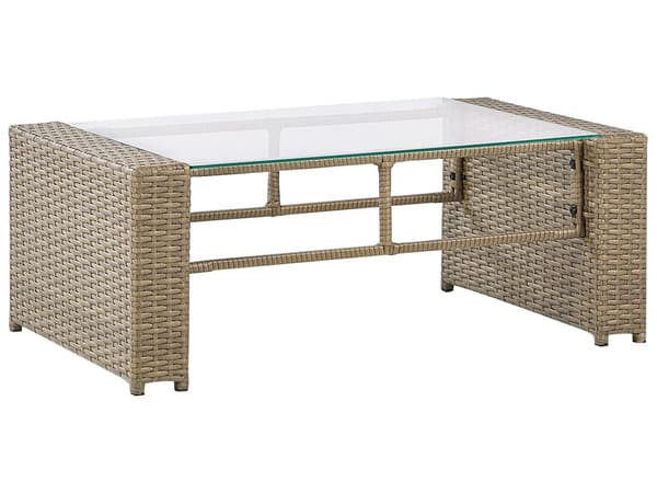 Sittegruppe Lysebrun Kunstrotting 2-seters sofa 2 lenestoler 1 sofabord Beige sitteputer Loungesett Hagemøbler Utendørs