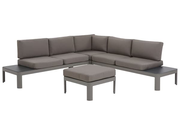Utendørs Salongsett Grå Aluminiumsmodulær L-formet Hjørnesofa med Fotskammel Moderne 5-seters Hagesett