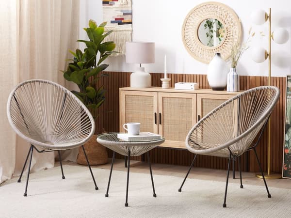 Bistrosett Lysegrå PE Rotting 3 Deler 2 Seter Moderne Design Rund Innendørs Utendørs