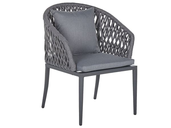 Hagespisesett med 4 Sitteplasser Grå Metall Aluminium Matt Finish Utendørs Bord 4 Stoler Puter Moderne