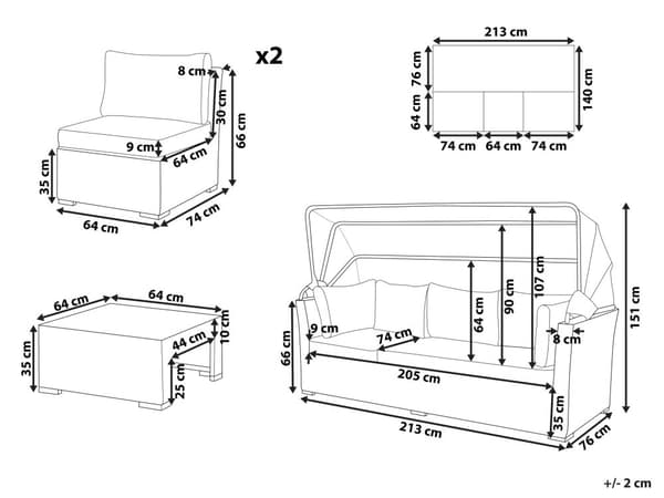 Utendørs loungesett Beige Lysebrun PE Rotting Sofa med baldakin Fotskammel Stoler Puter Moderne Hage Terrasse