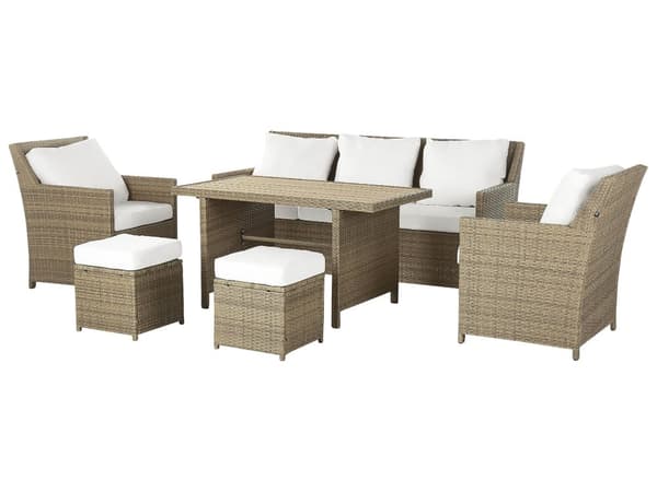 Hagemøbelsett Brun/Hvit PE Rotting Taupe 5-seters Sofa Rektangulært Bord 2 Hagestoler 2 Krakker Utendørs