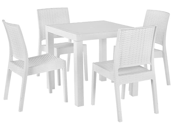 Hagesett Spisestue Hvit Firkantet Bord 80 x 80 cm 4 Stabelbare stoler 4-seter Minimalistisk