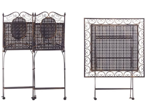 Hage Bistrosett Svart Jern Sammenleggbart Distressed Metall 2 Stoler Bord Utendørs UV-bestandig Fransk Retro Stil