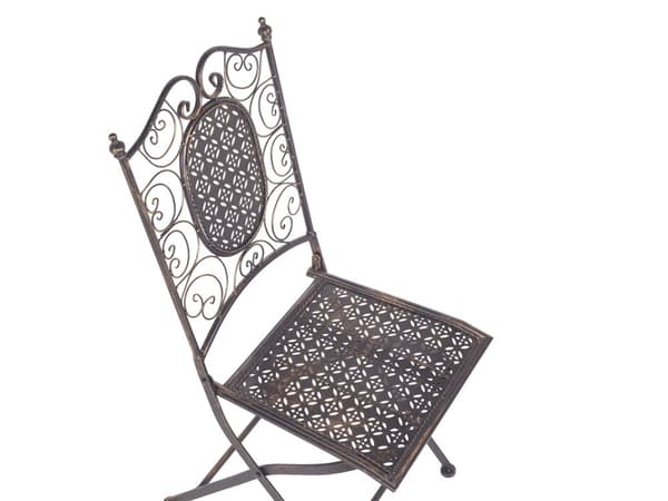 Hage Bistrosett Svart Jern Sammenleggbart Distressed Metall 2 Stoler Bord Utendørs UV-bestandig Fransk Retro Stil