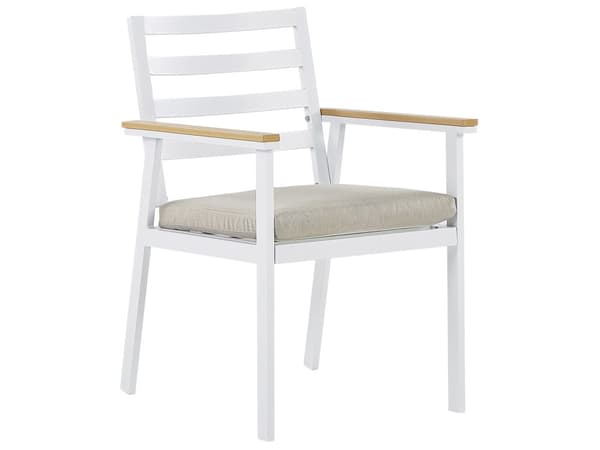 Møbelgruppe Hvit Aluminium 105 cm 4-Seter Rundt bord Spaltestoler med beige sitteunderlag