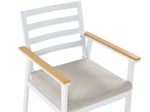 Møbelgruppe Hvit Aluminium 105 cm 4-Seter Rundt bord Spaltestoler med beige sitteunderlag