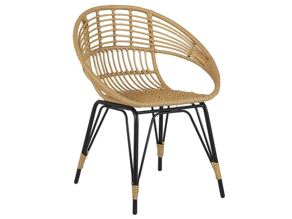 3-delt bistrosett Naturfarget imitert rotting Svart metallben Beige puter Sofabord Hærdet glassplate Moderne Boho Hage Balkong