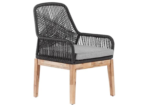 Utendørs spisegruppe Grå Svart Bord i betong 6 flettede stoler Sitteputer Moderne design Hagemøbler